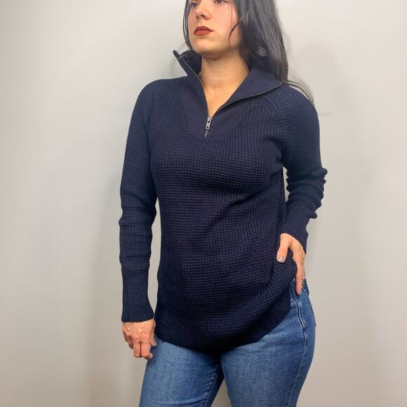 RDI Navy Blue Quarter Zip Tight Knit Sweater - Picture 2 of 9